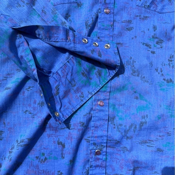 Men's Ely Cattleman Western Shirt Blue Art 15 1/2 Ranch Cotton Cowboy Rodeo Work - Picture 6 of 12